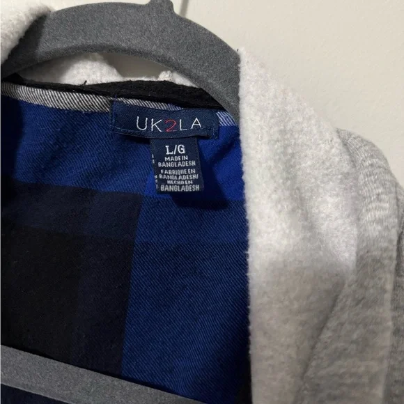 Womens UK2LA Blue Hooded Plaid Shirt - Picture 2 of 5